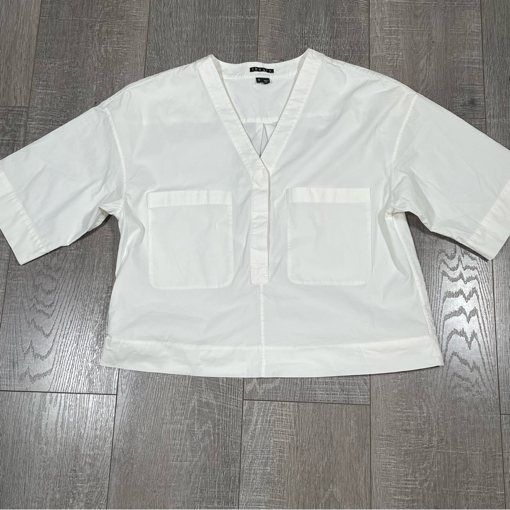 THEORY Crooped Top Boxy White Size M short sleeve cotton